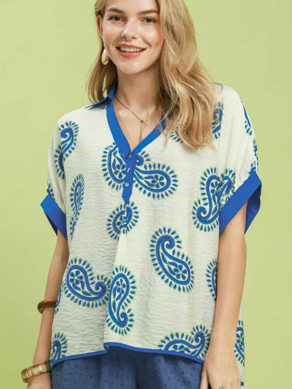 Umgee Paisley Print Contrast Trim Top NWT🛍️